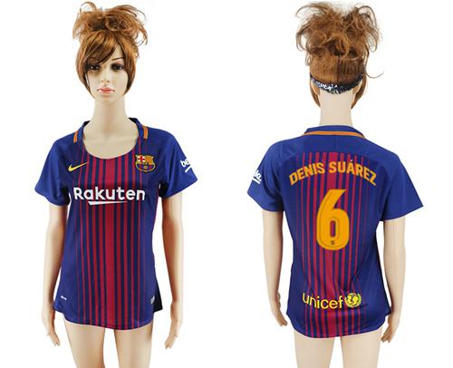 Women's Barcelona #6 Denis Suarez Home Soccer Club Jersey - Click Image to Close